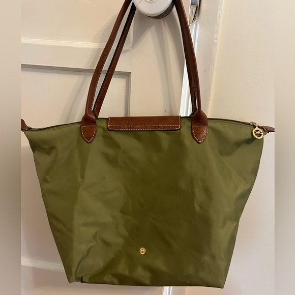 Longchamp Le Pliage Club Shoulder Bag M – Khaki Green & Brown Leather - Picture 5 of 5